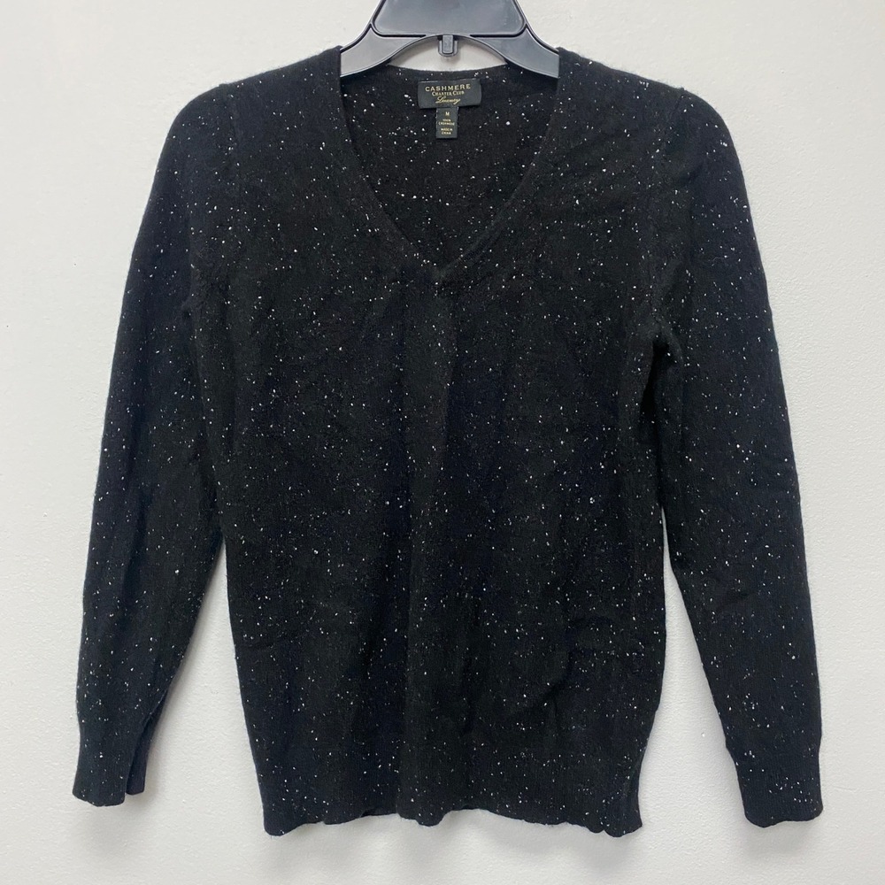 Cashmere Charter Club Luxury Black Speckled V-Neck Sweater - Women's Medium